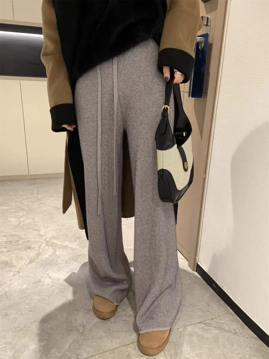 

Ультраудобные брюки с термофлисовой подкладкой, вафельные штаны с высокой талией, эластичным поясом на шнурке, широкие джоггеры, плюшевые штаны до пола