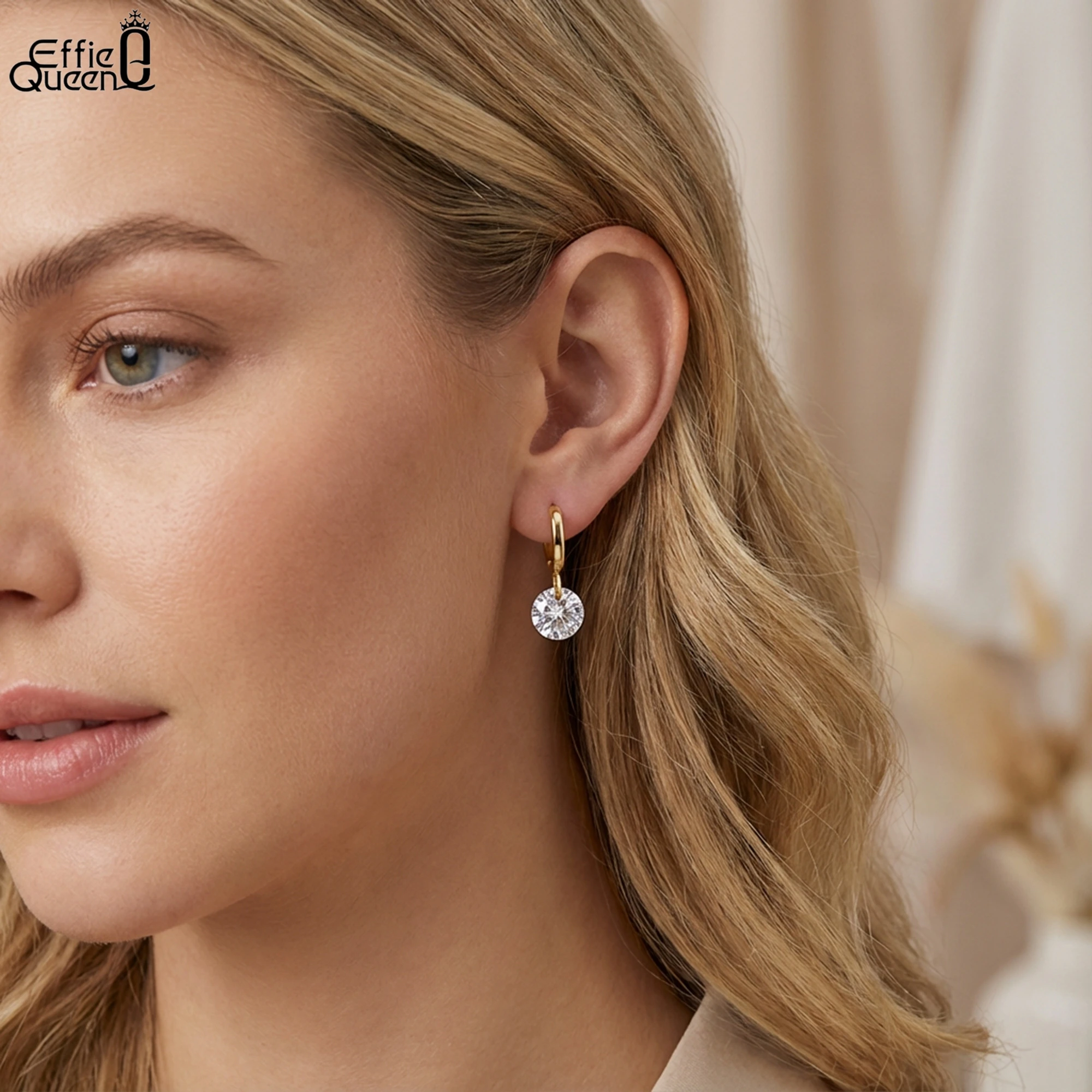 

Effie Queen 14k Gold Round Cut Zirconia Drop Earrings Simple Jewelry for Women Wedding Party Banquet Gift 2026 Earrings APE82