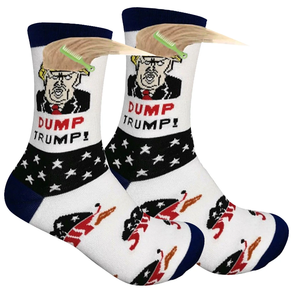 2024 President Donald Trump Spoof Funny Socks with 3D Fake Hair Crew Socks Donald Trump Socks Novelty Funny Socks for Men Women