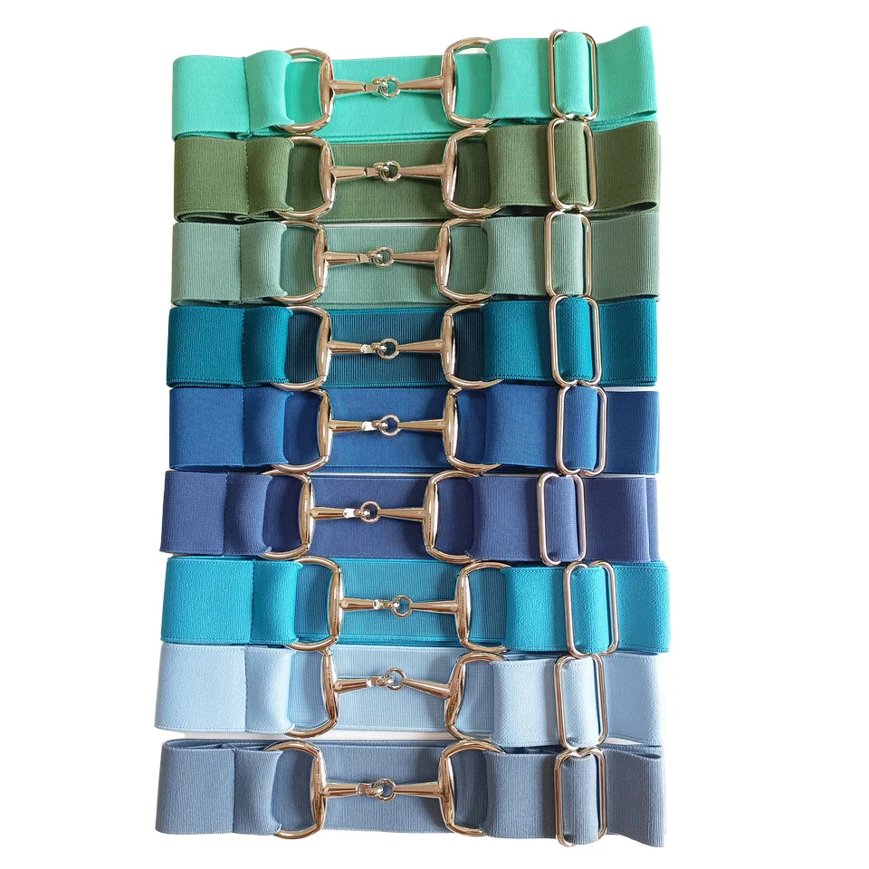 DIY Free Logo Engraving Equestrian Belt Elastic Belt with Snaffle Bit Buckle Belt -  Customizable Waist Belts Solid #1-#66