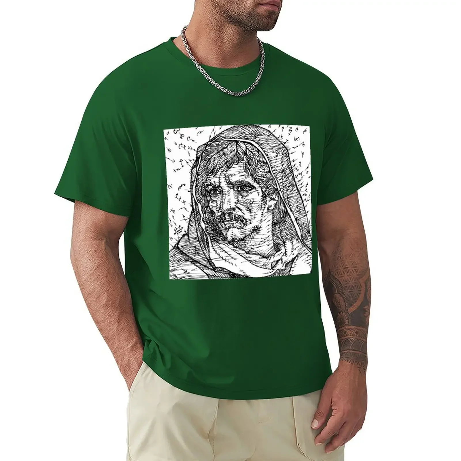 GIORDANO BRUNO ink portrait T-shirt oversized sports fans plain black t shirts men Robin Trower for earth below T-shirts cotton