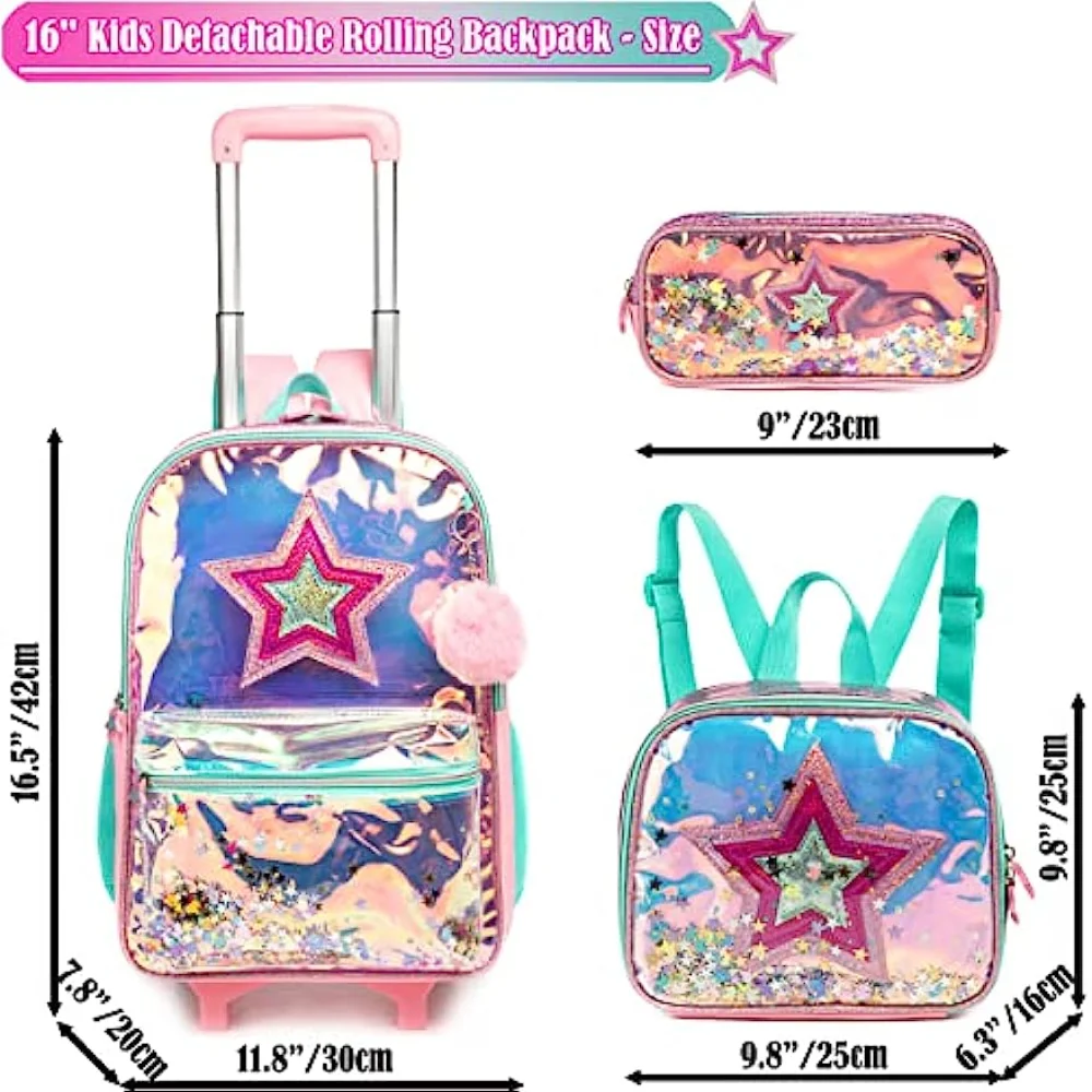 BIKAB 3PCS Girls Rolling Backpacks Kids Backpack with Wheels for School Bags Luggage mochilas para niñas