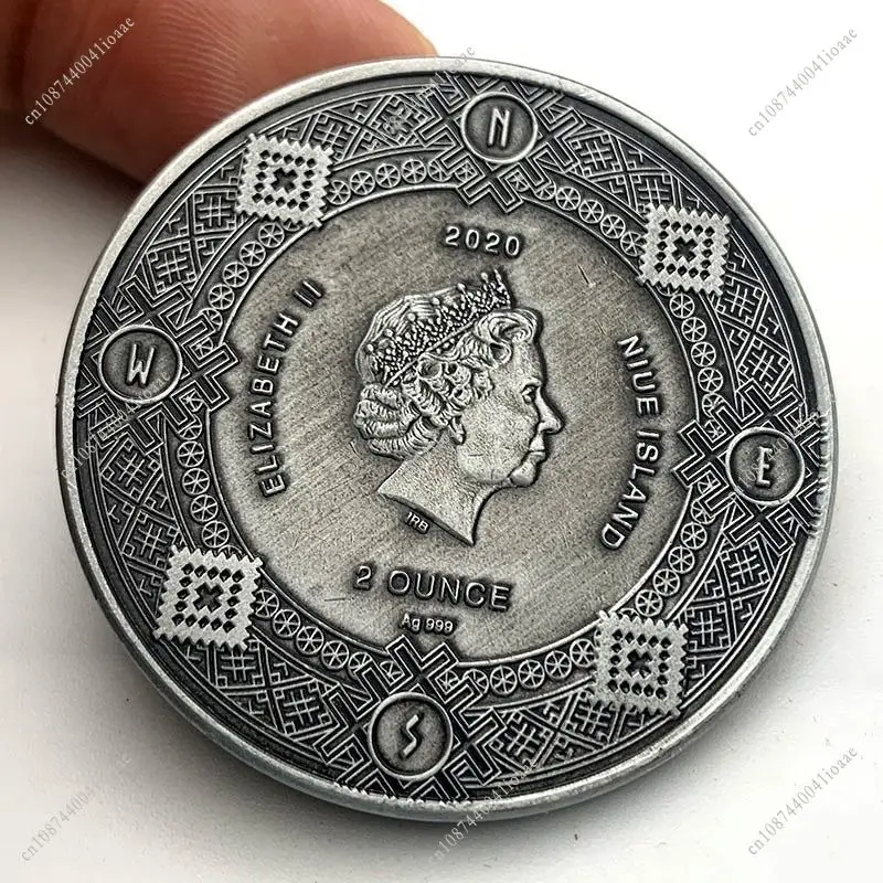 40x3MM 생명의 나무 배열 챌린지 코인 다이어그램 고대 은색 영국 여왕 음양 태양신 니켈 기념 코인 선물