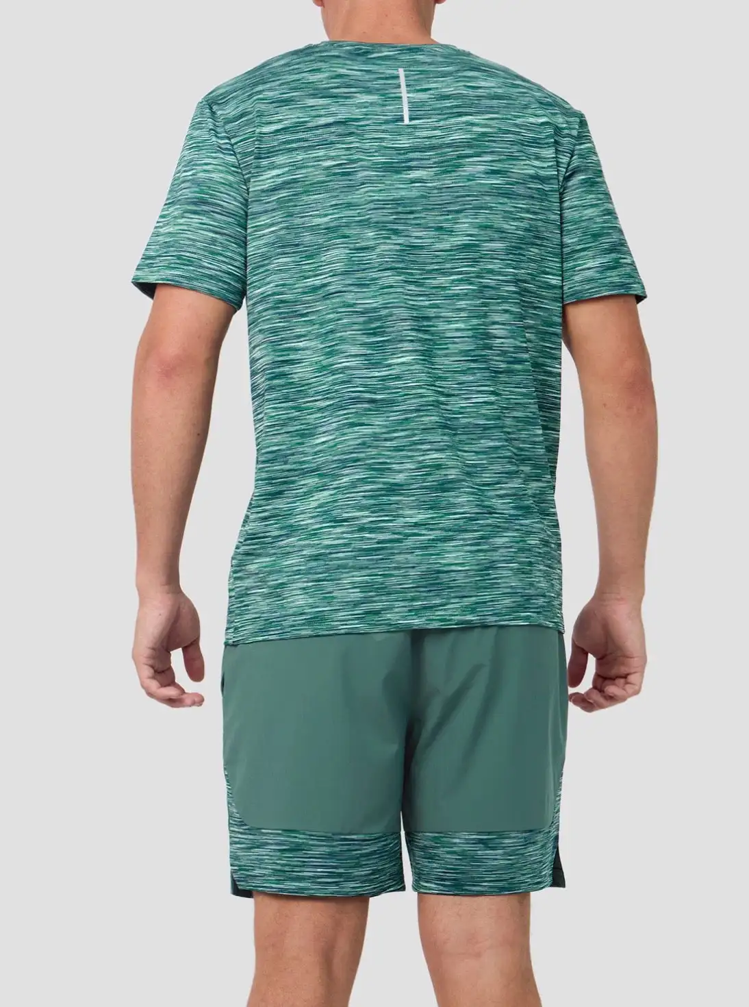 MTX Trail Series Green Set 1001 2134 Men's Green Striped Short Sleeve T-Shirt round Neck Sport Shorts Polyester Lycra Blend