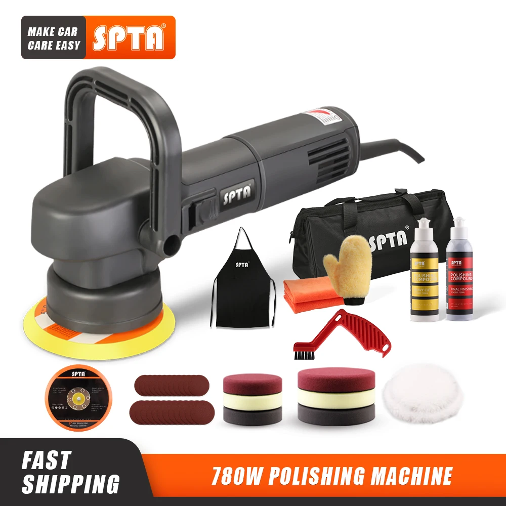 SPTA 5 Inch 780W Electric Dual Action Polisher Machine 8mm Random Orbital Foam Pads Kit for Car Polishing Waxing