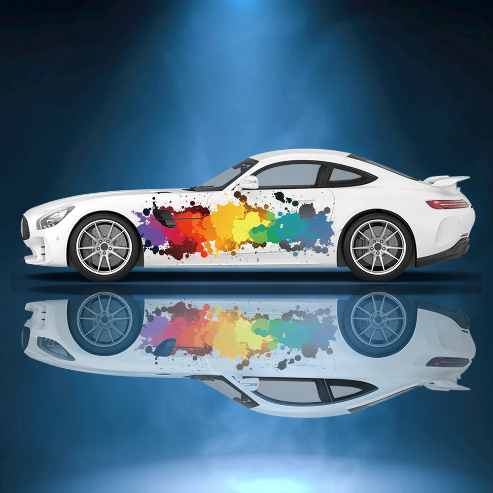 Colour Art Graffiti Splashing Decor Car Side Sticker Vinyl Self-adhesive Paper Motorsport Paint Decal Suitable for Car Truck Suv