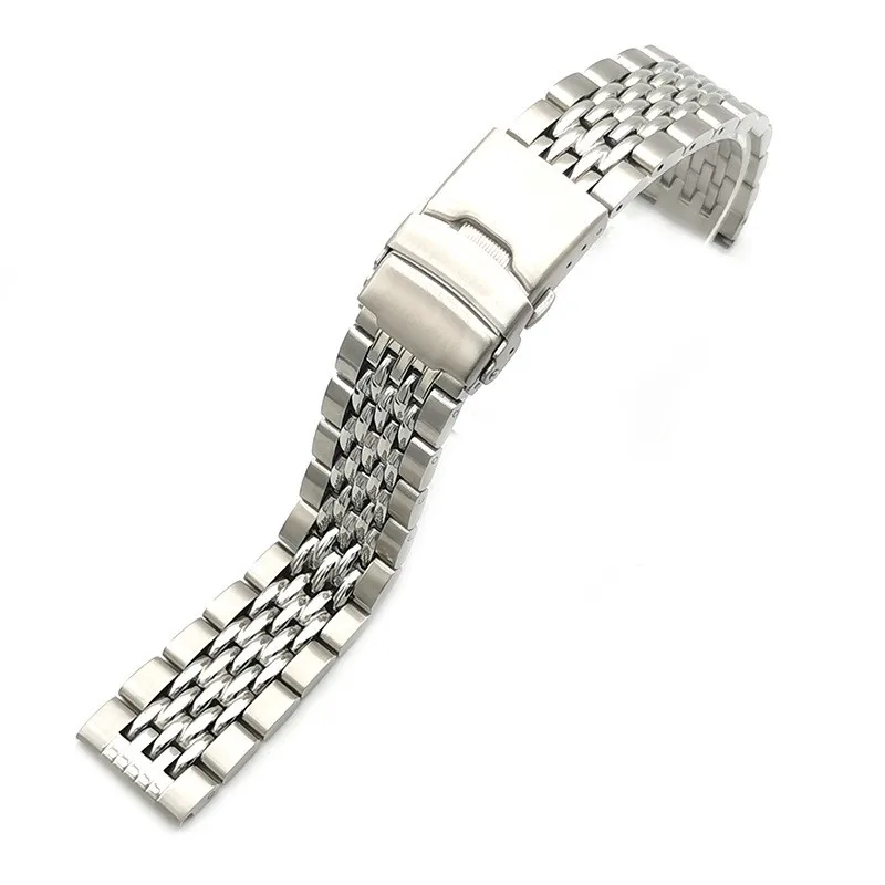 22MM 316L Stainless Steel Bead Of Rice Watch Band Strap Bracelet Straight End Fit For SKX007 Dive Watch