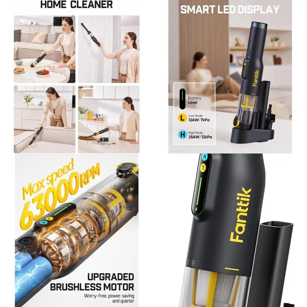 

Портативный мини-пылесос 12000 Па, легкий 0,98 фунта, универсальное основание, светодиодный дисплей для дома, автомобиля, кухни