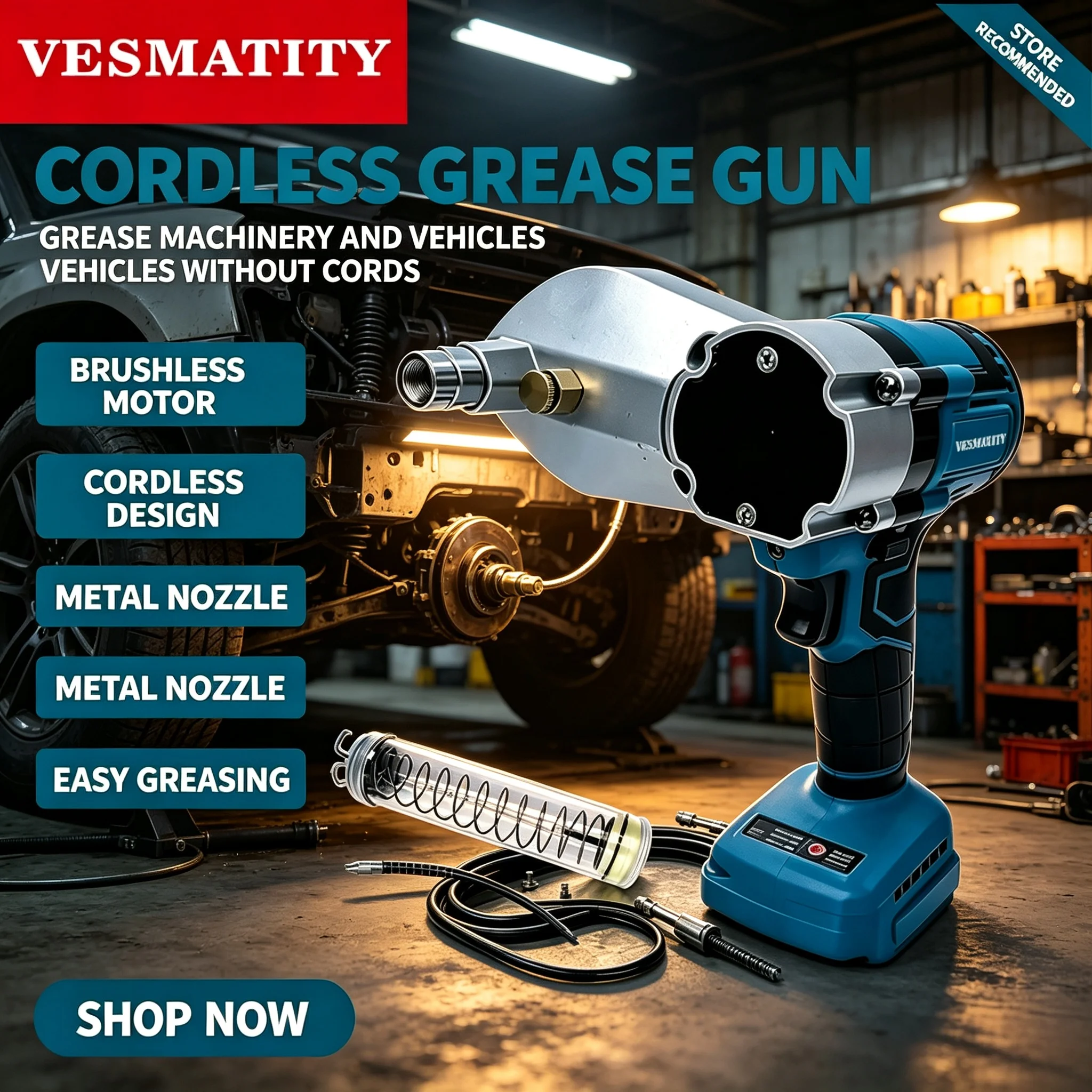 Electric Grease Gun Brushless 10000PSI Cordless High Pressure Oil Gun for Car Truck Construction Equipment for 18V Battery
