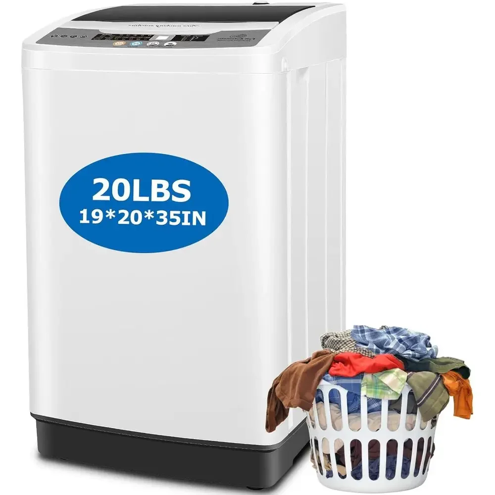 Compact 20-Pound Top-Load Washer with 10 Programs, 8 Water Levels, and Drain Pump for Small Spaces, Ideal for Apartments, Dorms,