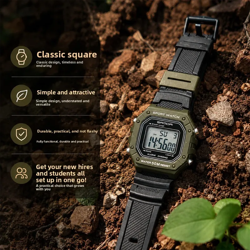Men's Digital Sports Watch Waterproof Outdoor Tactical Wristwatch with Stopwatch Alarm Timer Multi Function Electronic Watch
