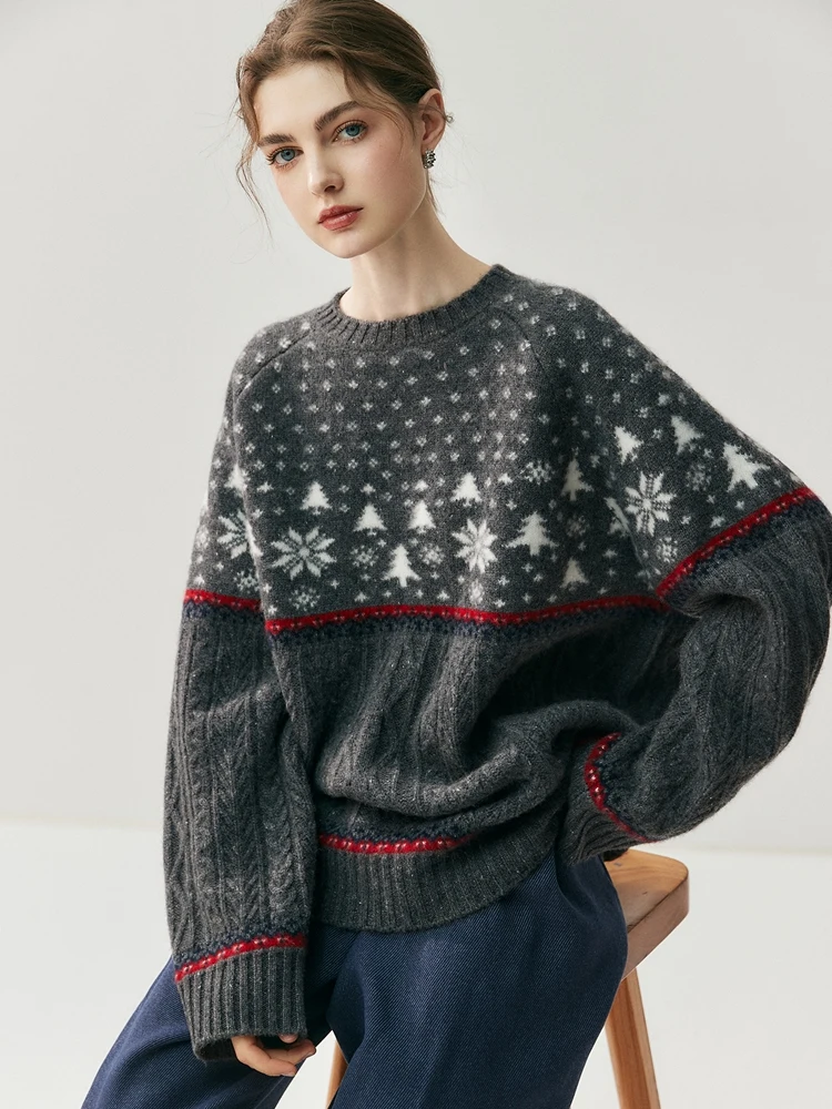 Addonee suéter feminino pesado 100% caxemira estilo vintage gola redonda pulôver grosso solto malhas de caxemira outono inverno tops