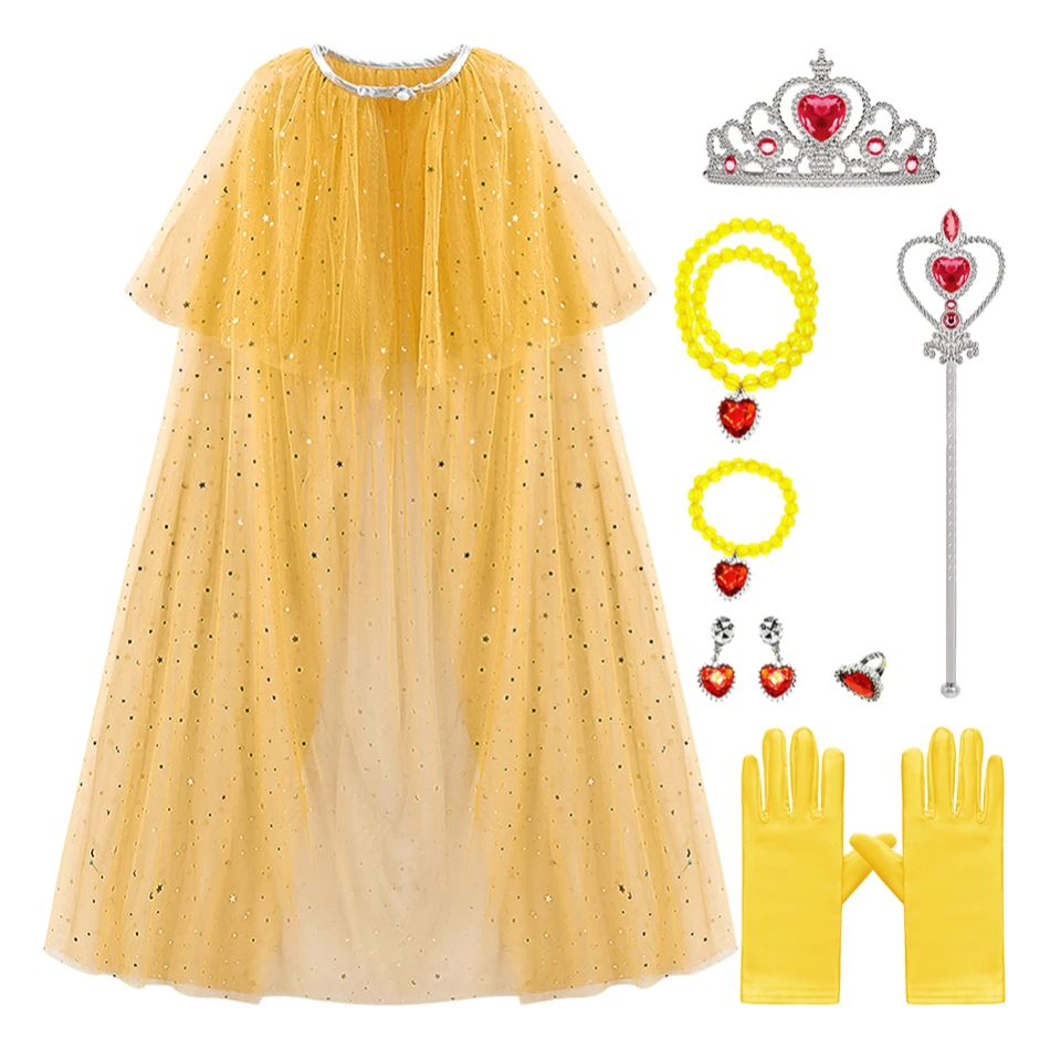 2026 Summer Child Princess Cloak Sets Kids Christmas Birthday Gift Baby Girl Halloween Party Glitter Cape Dress Up Girls Cloaks