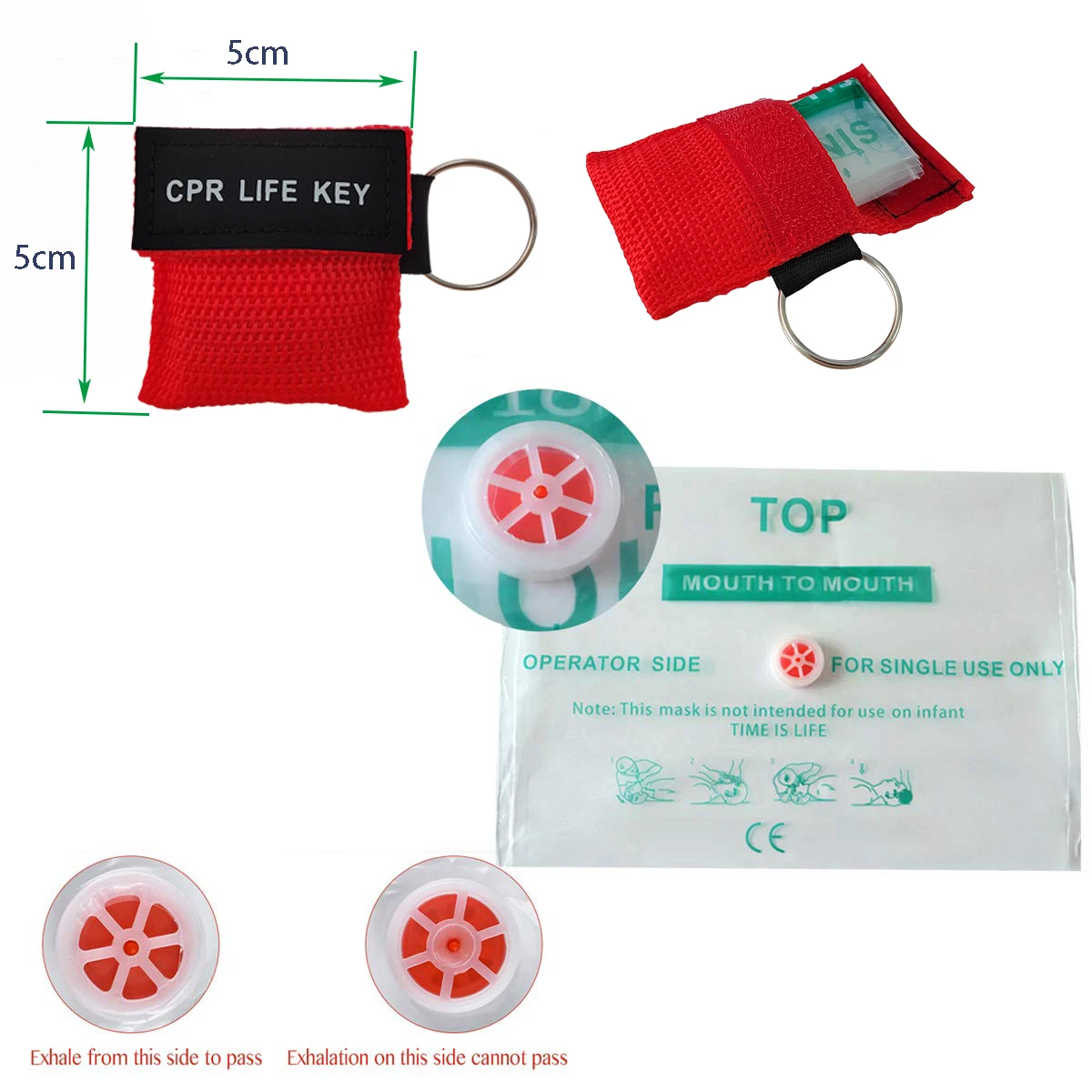 50Pcs/Lot CPR Manual Resuscitator CPR Protection Face Shield With Keychain Key Ring For First Aid Emergency Rescue Training Kit