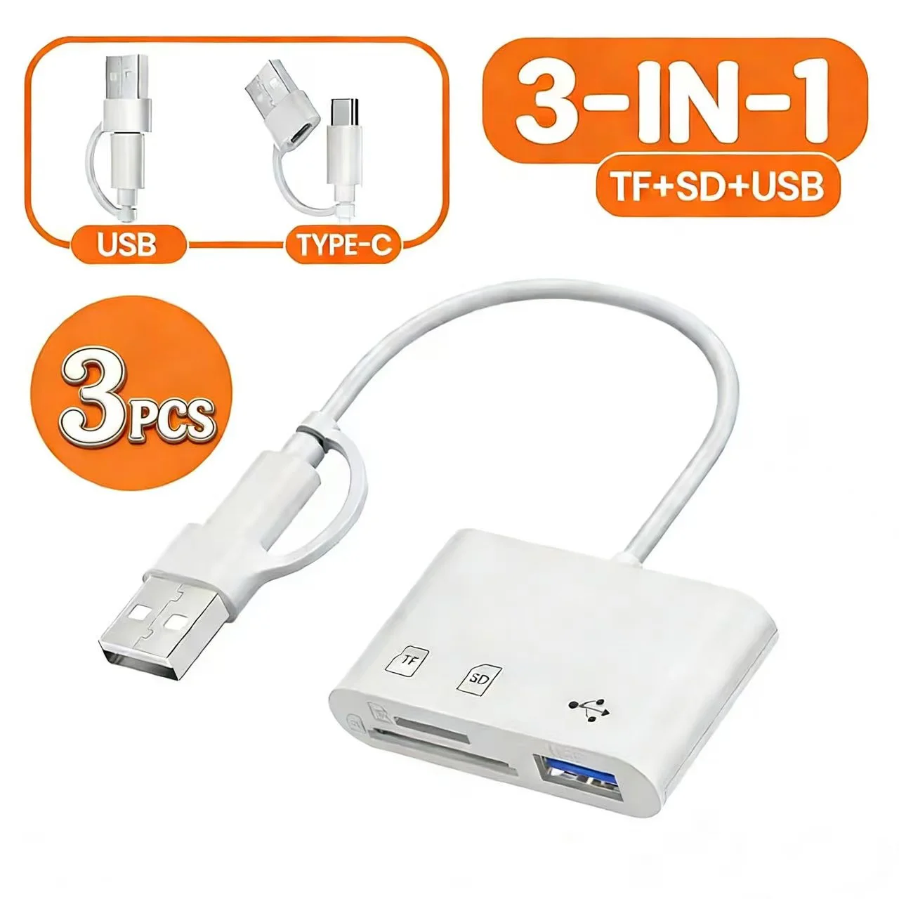 3-in-1 USB/Type C multifunctionele kaartlezer OTG SD TF-kaarten USB-geheugenkaarten Reader Converter voor MacBook Laptop Samsung