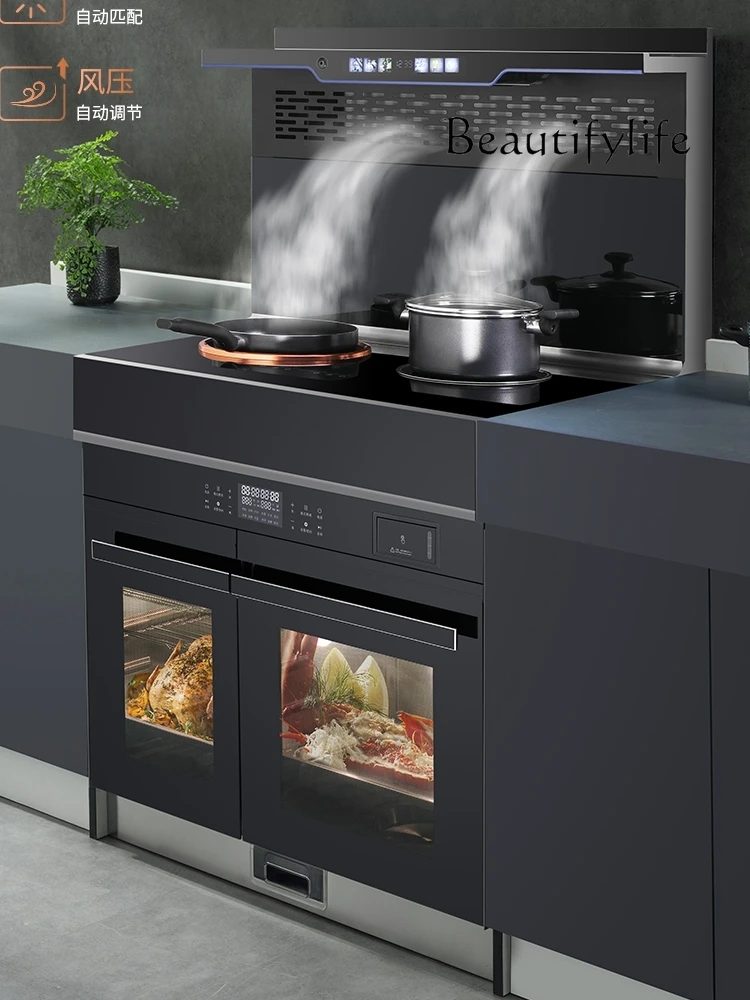 one electricity,  pottery, single steaming, single baking,  integrated stove steaming oven somatosensory voice range hood color