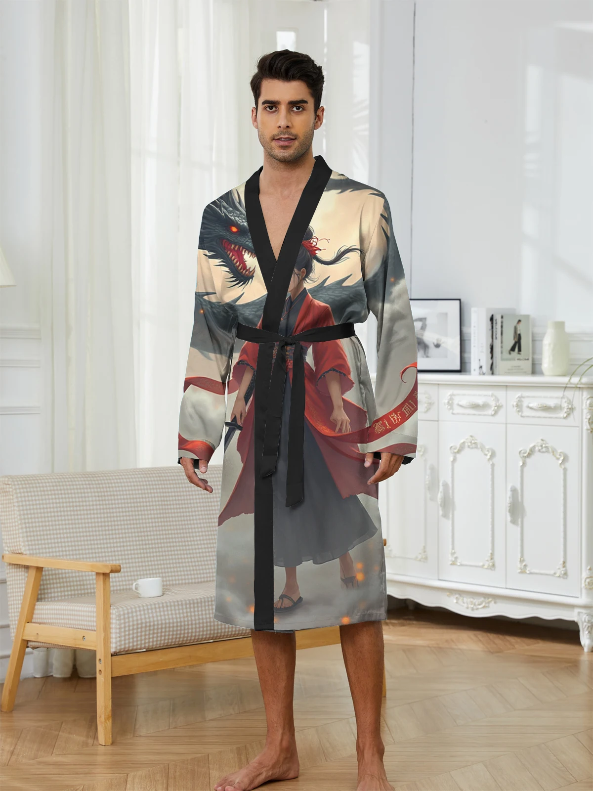 1pcs Men's Robes 2026 Spring/Summer Graphic Shower robe Sleepwear Breathable dressing gown bath robe 3D Printed Robes