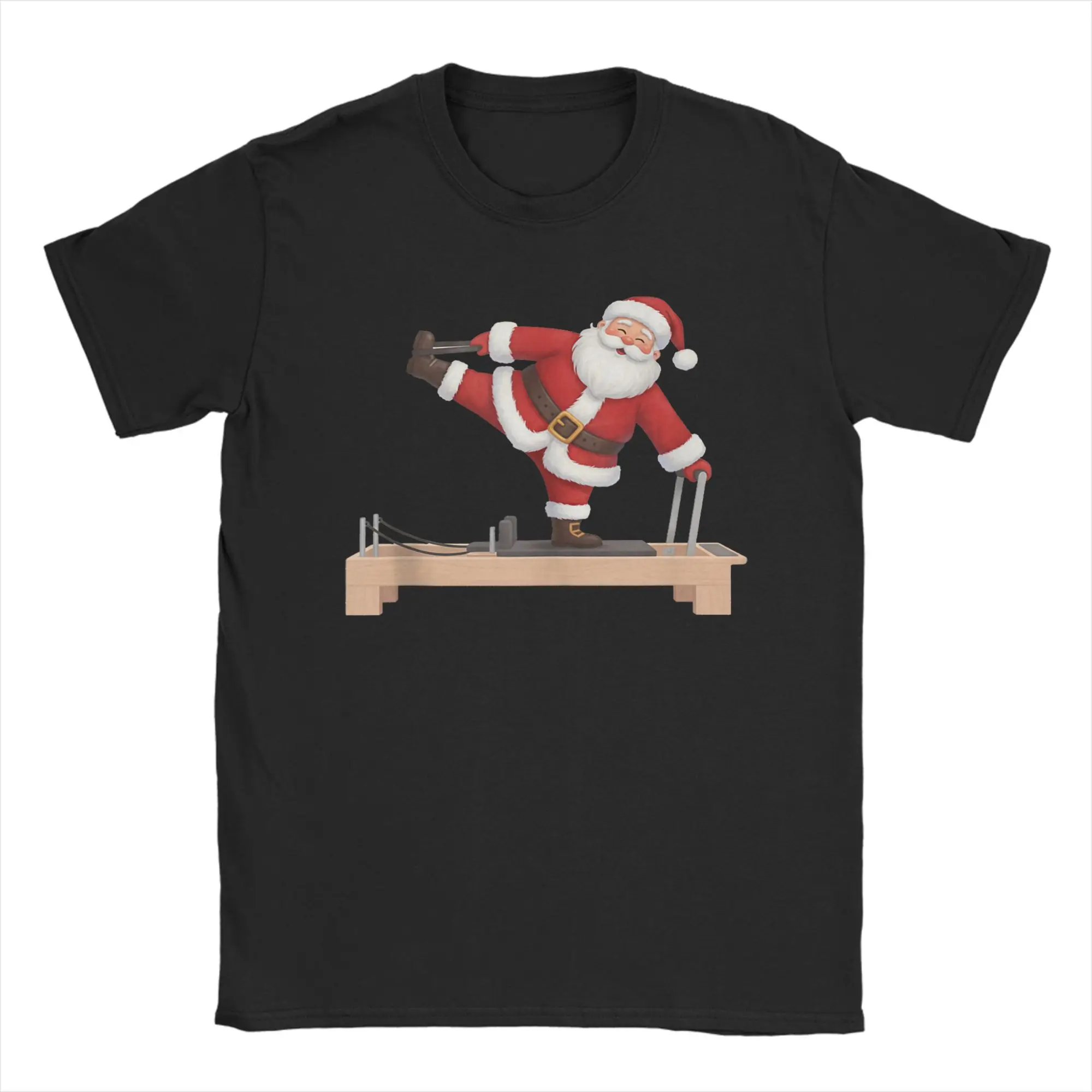 

Fun Santa Doing Reformer Pilates Christmas Xmas Pilates T-Shirt Men Fashion Cotton Tee Shirt Short Sleeve T Shirt Classic Tops