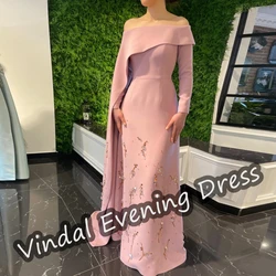 Vindal Off-the-shoulder Evening Dress Floor Length A-Line Elegant Built-in Bra Crepe Saudi Arabia Short Sleeves For Woman 2024