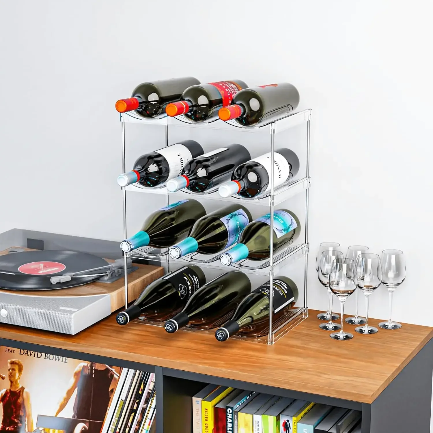 4 Tier Hold 12 Upgraded Larger Water Bottle Organizer Stackable Tumbler Holder for Cabinet Kitchen Storage