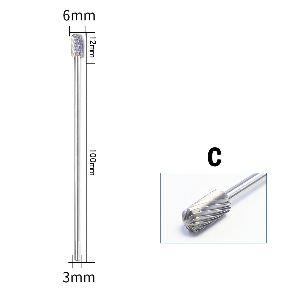 10Pcs 3mm Shank Carbide Rotary Burrs Single File Set For Metal Wood Glass Grinding Polishing Engraving Router Tool Accessories
