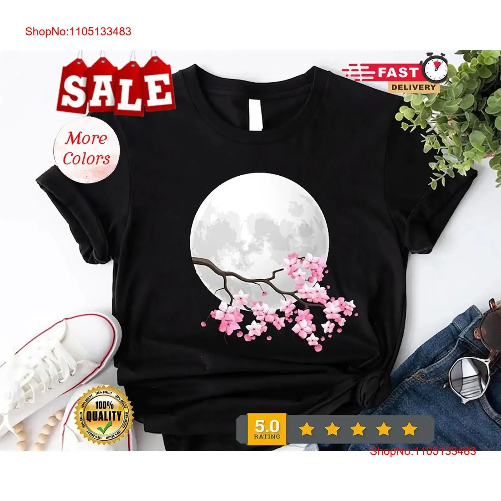 زهر الكرز تي شيرت زهرة الطبيعة أزهار يابانية Wo خمر غسلها موضة مريحة للارتداء اليومي امتدت