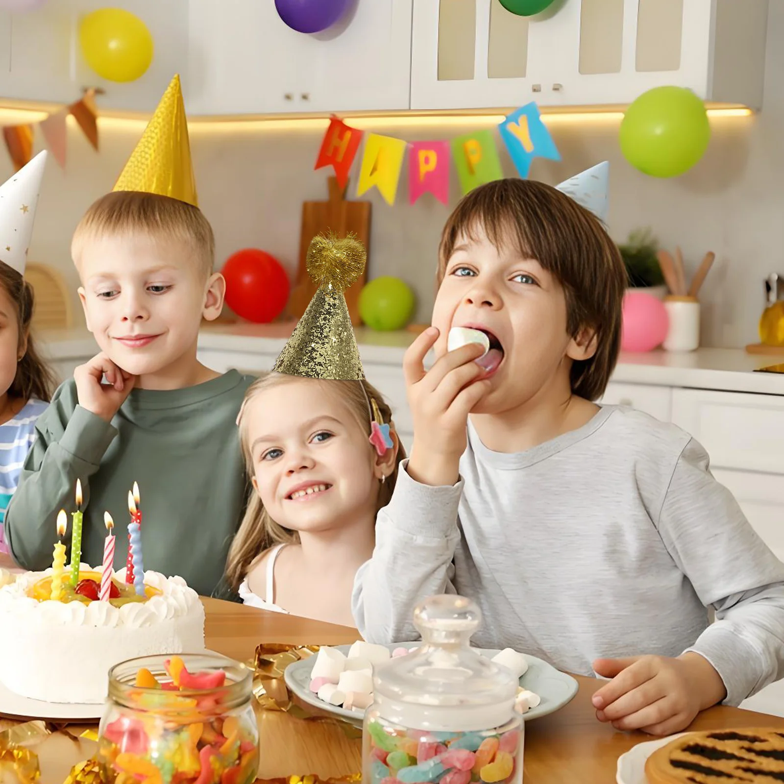 

8Pcs Glitter Cone Party Hats Pom Poms Birthday Celebration Decorations for Adults Celebration Decorations