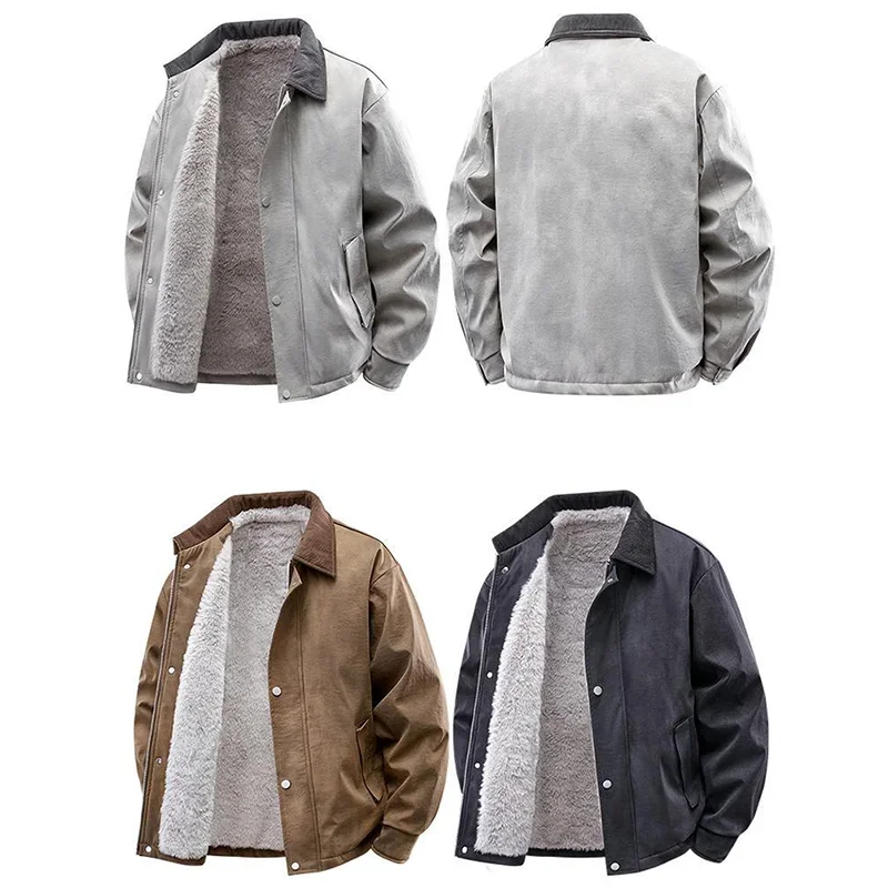 جديد الخريف الشتاء بدوره إلى أسفل طوق سترات الرجال صوف مبطن سميكة سترة دافئة حجم كبير معطف دافئ موضة ملابس خارجية غير رسمية