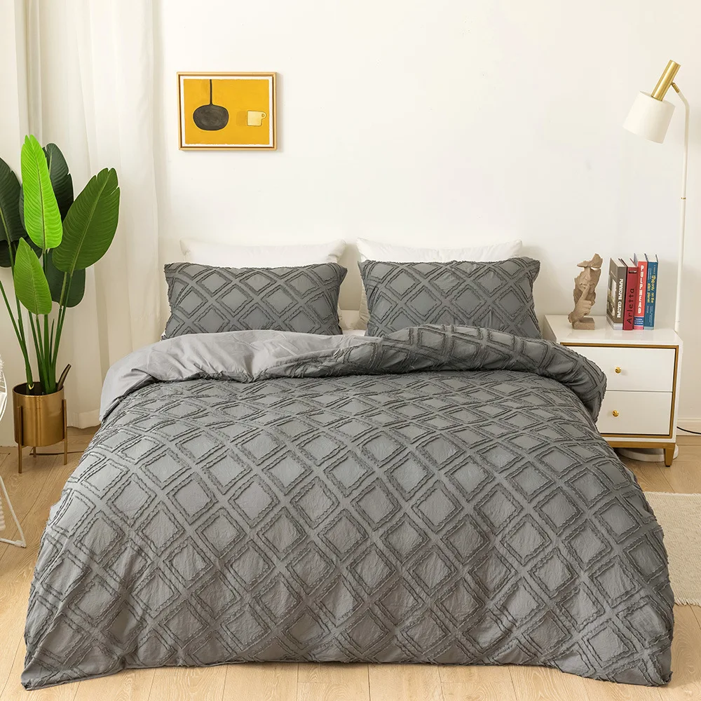 x3Pcs Cotton 100% Bedding Set 200x230 220x240 Craft Solid Color Cut Flower Square Home Textile Duvet Cover Three-Piece Sep
