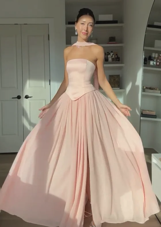 Vestidos de fiesta rosas elegantes de Arabia Saudita personalizados, vestido de noche de fiesta sin tirantes y vestido para ocasiones formales hasta el suelo