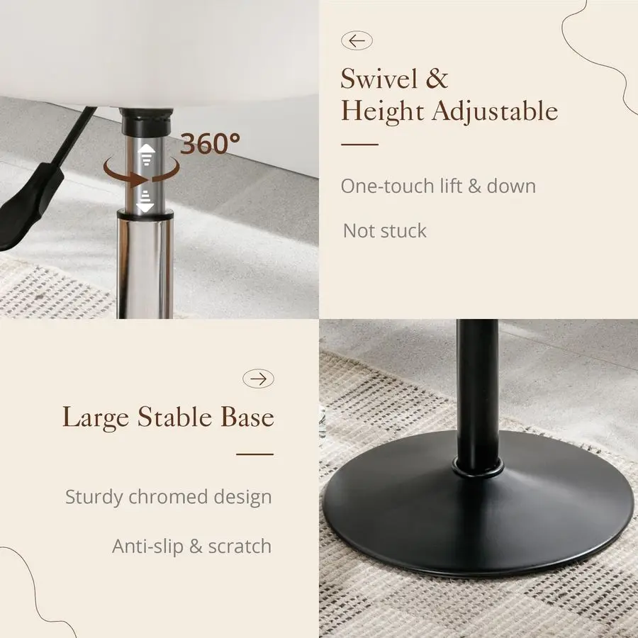 Banco de vaidade ajustável, cadeira giratória 360 para sala de maquiagem, banco de couro sintético branco para banheiro, sala de estar