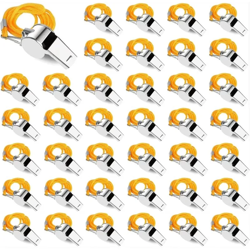 

50Pcs Whistles - Stainless Steel Coach Whistle with Lanyard for Soccer, Referees, and Emergencies - Loudest Whistle for Coaching