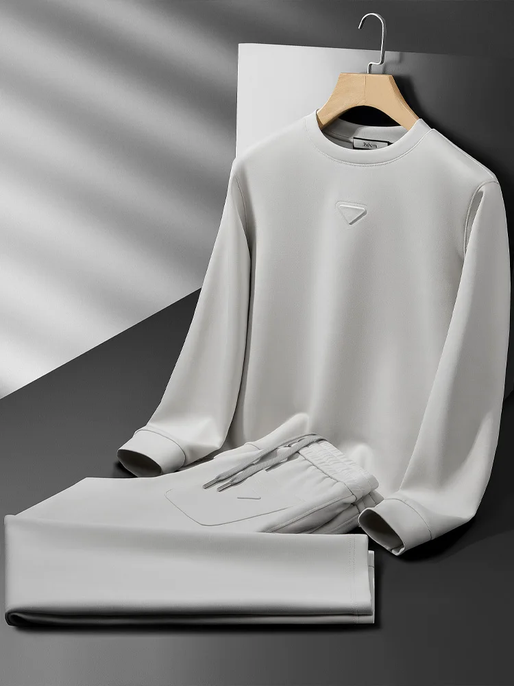 

Soft Modal round Ne Sweatirt Men's Two-Piece Set Casual Sportswear Comfortable Long Sve Polyester Modal Cotton Blend