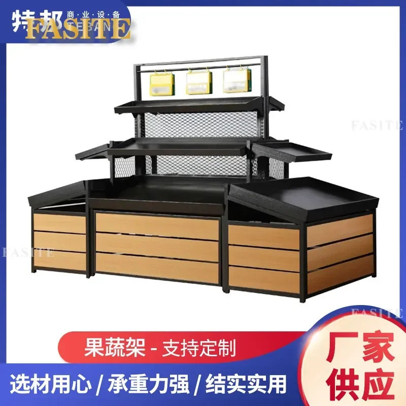 For Supermarket Steel Wood Fruit Vegetable Display Rack Single Double Layer Fresh Produce Storage Shelf Durable Grocery Store
