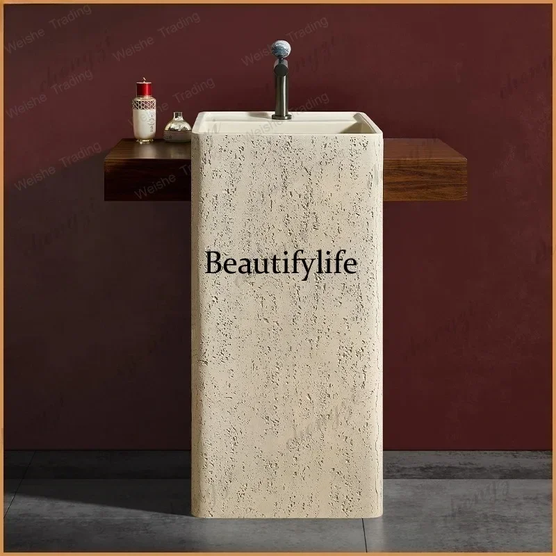 NQ52 PPP Vintage Style Style Stone Integrated Pedestal Basin Wash Basin for Home Outdoor Courtyard Washstand Basin
