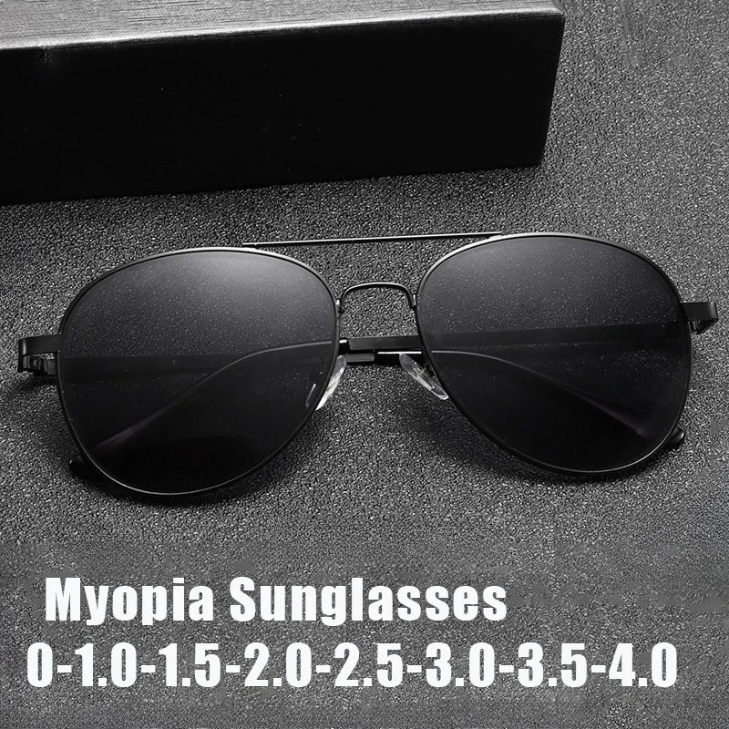 

New Men's Myopia Glasses Metal Double-Bridge Frog-Eye Glasses Outdoor UV400 Polarized Sun Glasses Classic Driving Shades