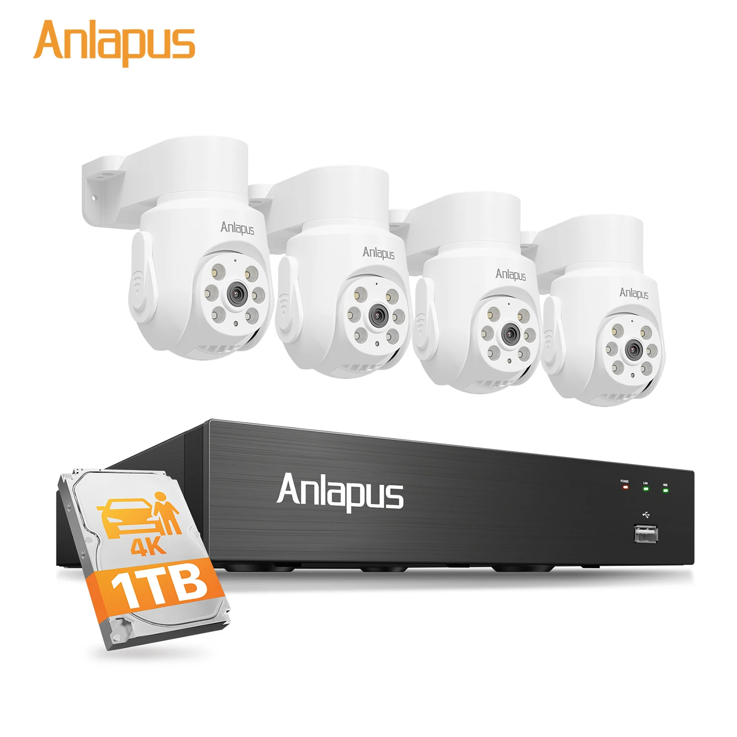 Système de caméra de sécurité CCTV filaire Anlapus 4K 8MP 360 °   Caméras panoramiques/inclinables pour extérieur/intérieur, enregistrement vidéo et audio 24h/24 et 7j/7, système de surveillance CCTV DVR 8 canaux