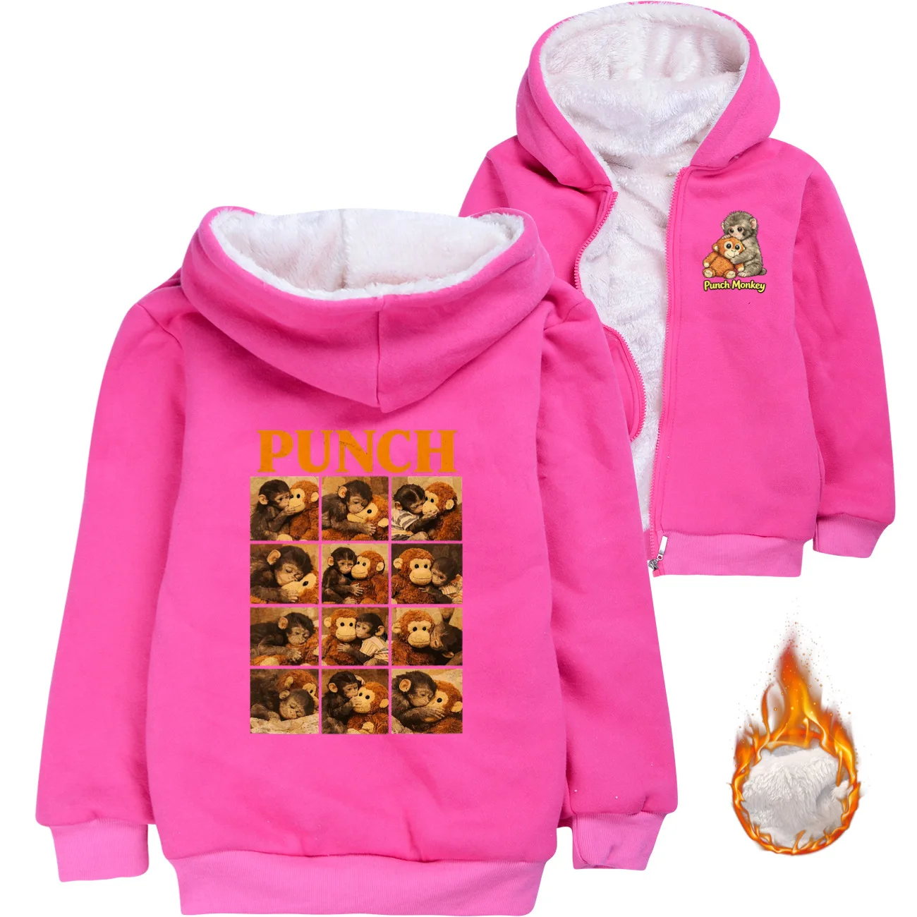 Punch Monkey Kids Zipper Hoodie Jacket Funny Print Winter Pullover Sweatshirt for Teen Girls Boys Children's Hoody Coat