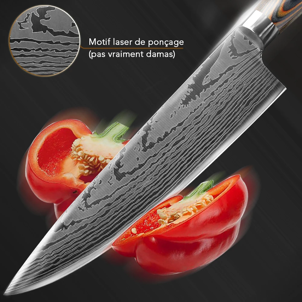 Kitchen Knife Chef Japanese Slicing Santoku Cleaver Utility 1-7 Set Knives 7CR17 440C Stainless Steel Imitation Damascus Sanding