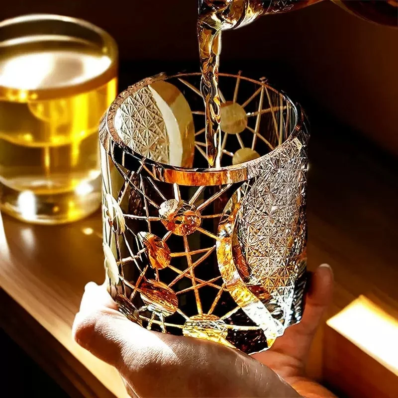 Edo Kiriko Crystal Glasses Hand Cut planet pattern Glassware Wineglass Whiskey Vodka Glass With Gift Packing Dropshipping