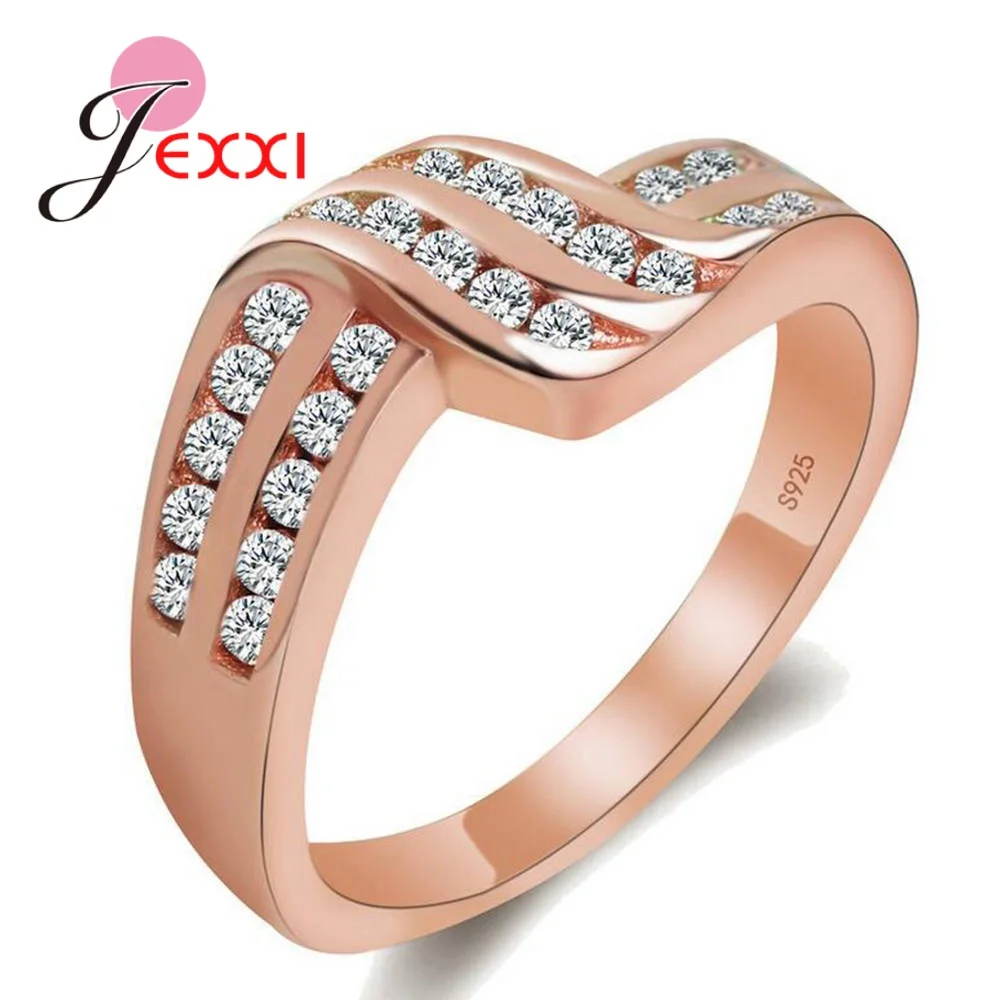 New 100% 925 Sterling Silver Ring Exquisite AAA Zircon Winding Geometric Rings For Women Wedding Valentine's Day Jewelry Gifts