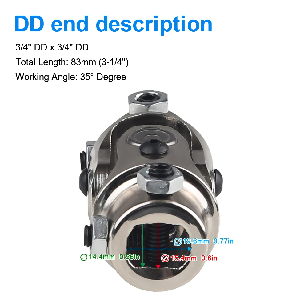 Double D Shaft Joint Single Steering Shaft Universal Joint Silver 3/4\