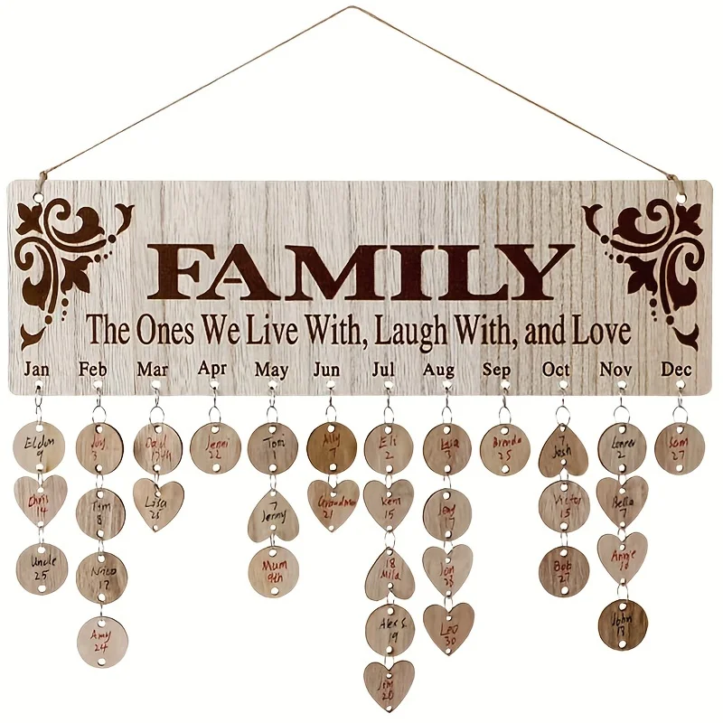 1pc Family Birthday Board, DIY Wooden Calendar Wall Hanging Birthday Reminder Plaque, With 100 Wooden Tags, Best Gift Ideas