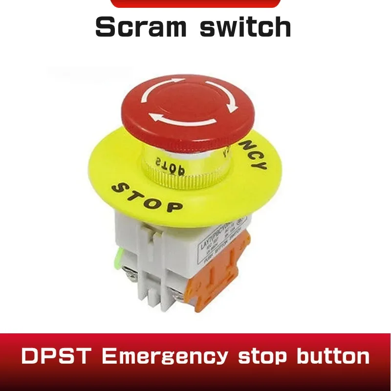 Red Mushroom Cap 1NO 1NC DPST Emergency Stop Push Button Switch AC 660V 10A Switch Equipment Lift Elevator Latching Self Lock