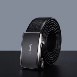Pierre Cardin Men Genuine Leather Belt for Men Belts Men's automatic buckle waistband Black