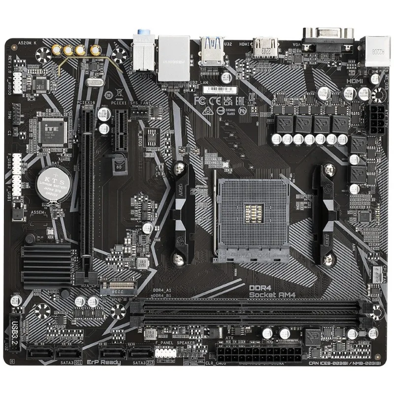 A520MK V2 Computer Motherboard, AM4 Socket A520 Chipset, Stable Operation for Home Office and Gaming PC Builds