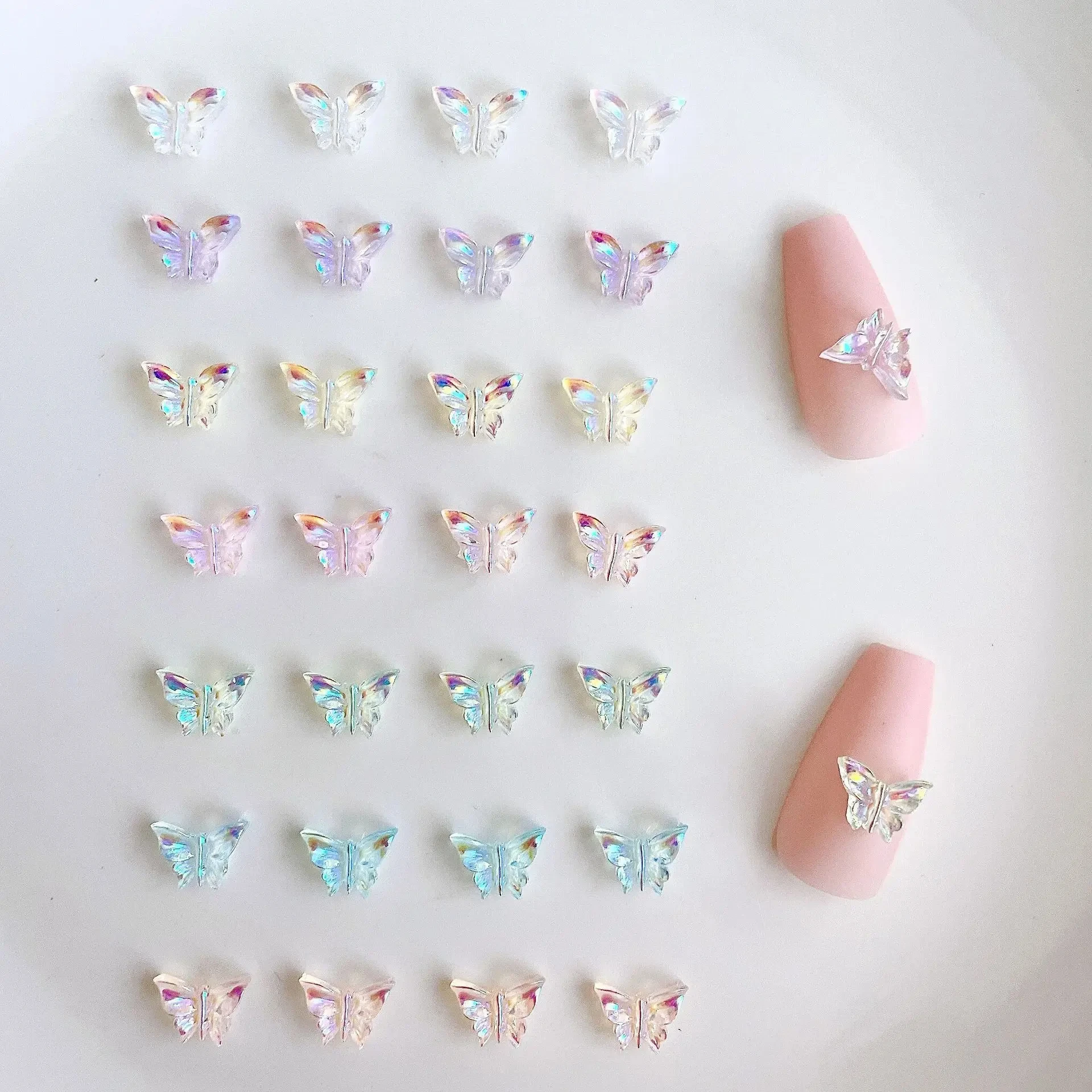 50Pcs Small Size Butterfly Nail Art Accessories Colorful Transparent 3D  Nail Charm Diy Makeup Box Handbag Gem Decoration Parts