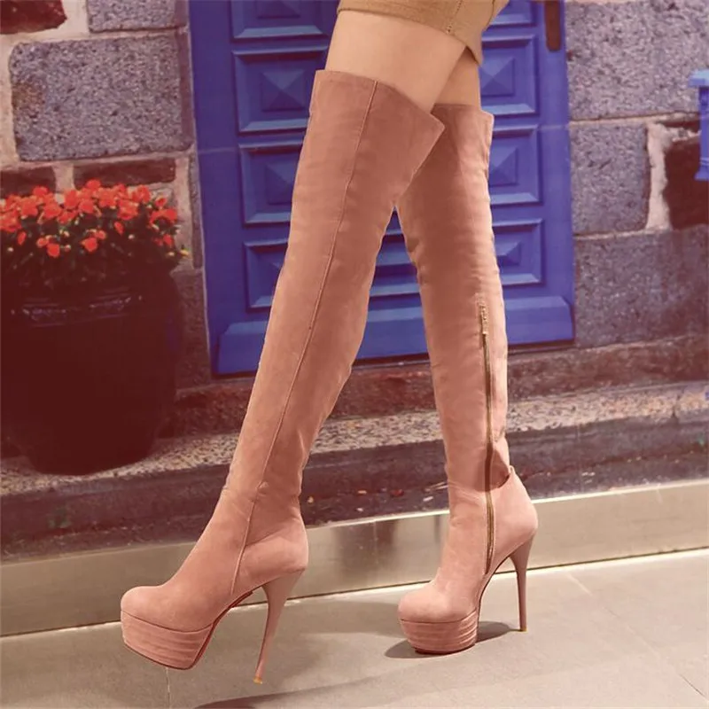 winter New pattern fashion Round head black sexy Super high heel 14CM Over knee Boots Add wool Keep warm Fine heel Women Boots