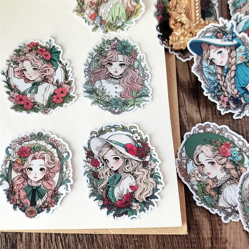 18pcs Cute Vintage Decorative Waterproof Stickers for Girls and Lovely and for Journaling and Scrapbooking