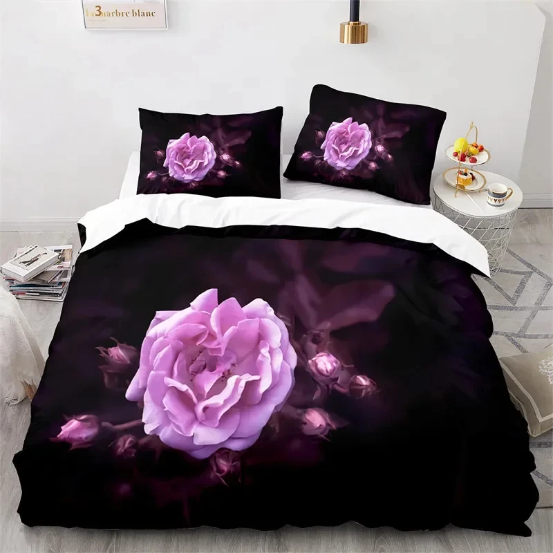 

Rose Floral Duvet Cover Romantic Bedding Set Microfiber King Quilt Cover For Girl Adult Teen Wedding Valentine's Day Room Decor